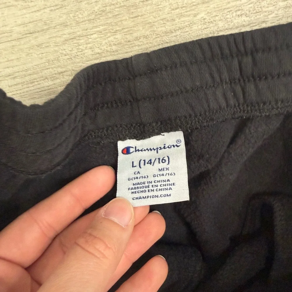 Champion Kids Black Joggers Sweatpants Large 14/16 Script Logo C‎ Patch Pocket